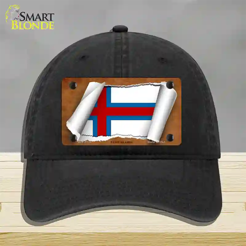 Faroe Islands Flag Scroll Novelty License Plate Hat Unconstructed Cotton / Black