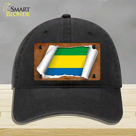 Gabon Flag Scroll Novelty License Plate Hat Unconstructed Cotton / Black