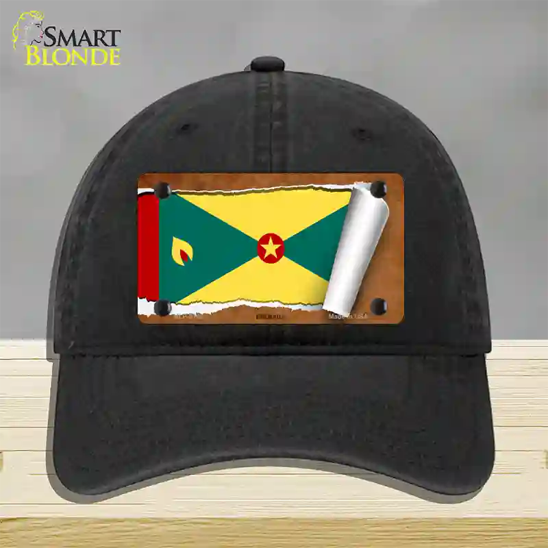 Grenada Flag Scroll Novelty License Plate Hat Unconstructed Cotton / Black