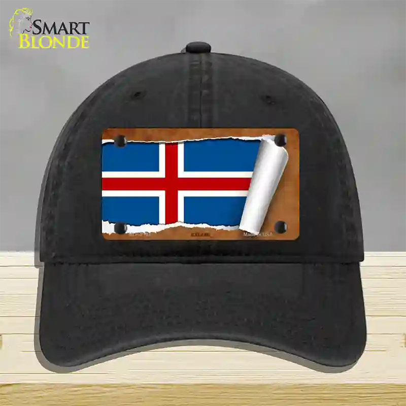 Iceland Flag Scroll Novelty License Plate Hat Unconstructed Cotton / Black