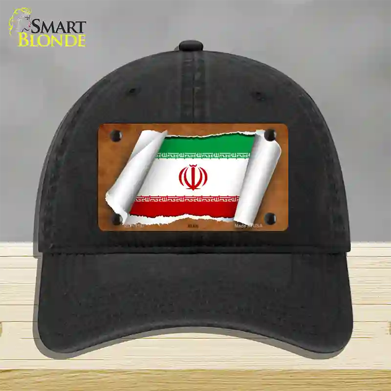 Iran Flag Scroll Novelty License Plate Hat Unconstructed Cotton / Black