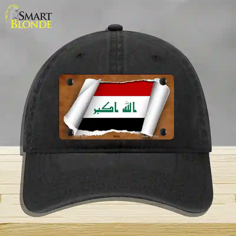 Iraq Flag Scroll Novelty License Plate Hat Unconstructed Cotton / Black