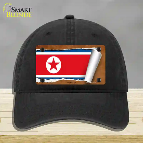 North Korea Flag Scroll Novelty License Plate Hat Unconstructed Cotton / Black