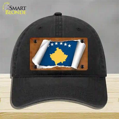 Kosovo Flag Scroll Novelty License Plate Hat Unconstructed Cotton / Black