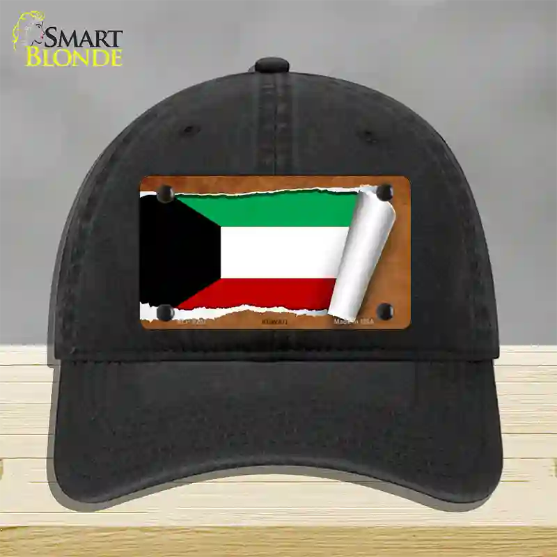 Kuwait Flag Scroll Novelty License Plate Hat Unconstructed Cotton / Black