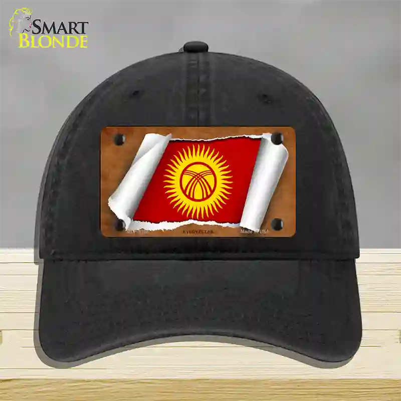 Kyrgyzstan Flag Scroll Novelty License Plate Hat Unconstructed Cotton / Black