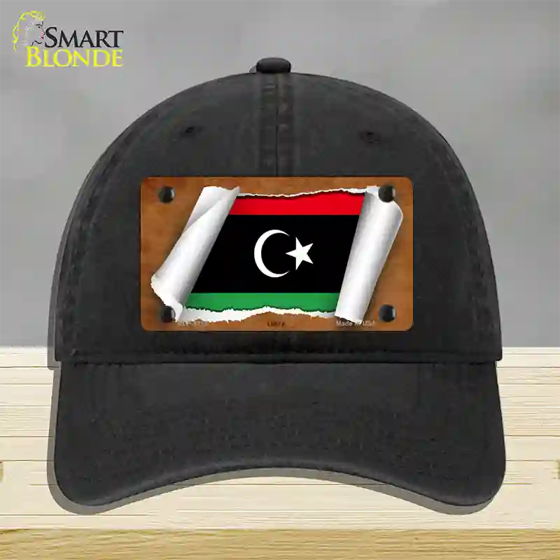 Libya Flag Scroll Novelty License Plate Hat Unconstructed Cotton / Black