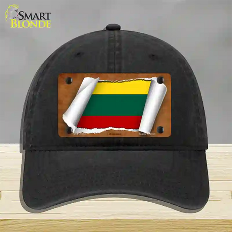 Lithuania Flag Scroll Novelty License Plate Hat Unconstructed Cotton / Black