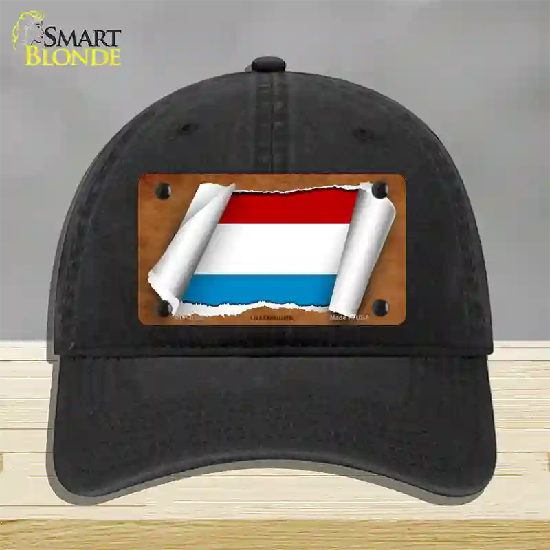 Luxemboury Flag Scroll Novelty License Plate Hat Unconstructed Cotton / Black