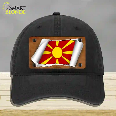 Macedonia Flag Scroll Novelty License Plate Hat Unconstructed Cotton / Black