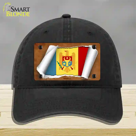 Moldova Flag Scroll Novelty License Plate Hat Unconstructed Cotton / Black