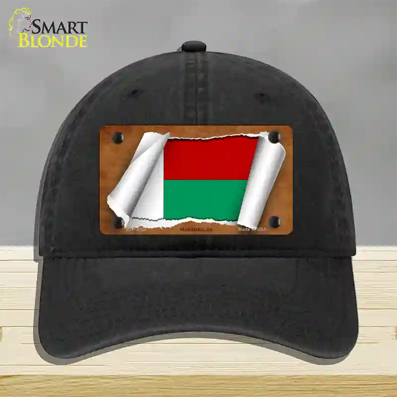 Madagascar Flag Scroll Novelty License Plate Hat Unconstructed Cotton / Black