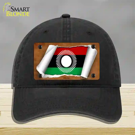 Malawi Flag Scroll Novelty License Plate Hat Unconstructed Cotton / Black