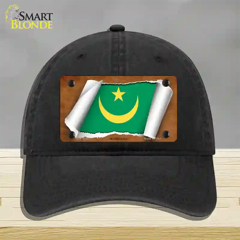 Mauritania Flag Scroll Novelty License Plate Hat Unconstructed Cotton / Black