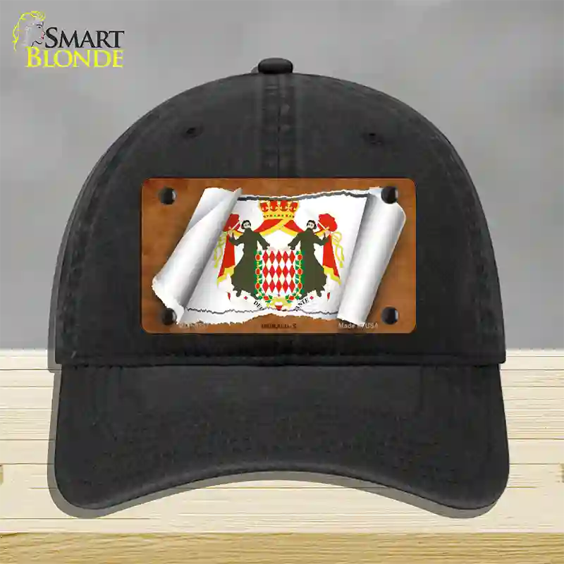 Monaco-S Flag Scroll Novelty License Plate Hat Unconstructed Cotton / Black