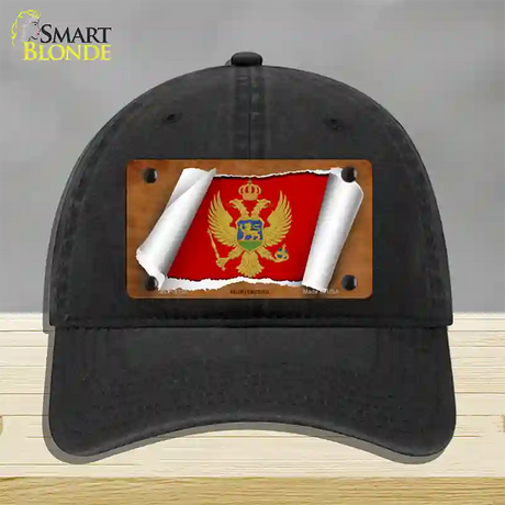 Montenegro Flag Scroll Novelty License Plate Hat Unconstructed Cotton / Black