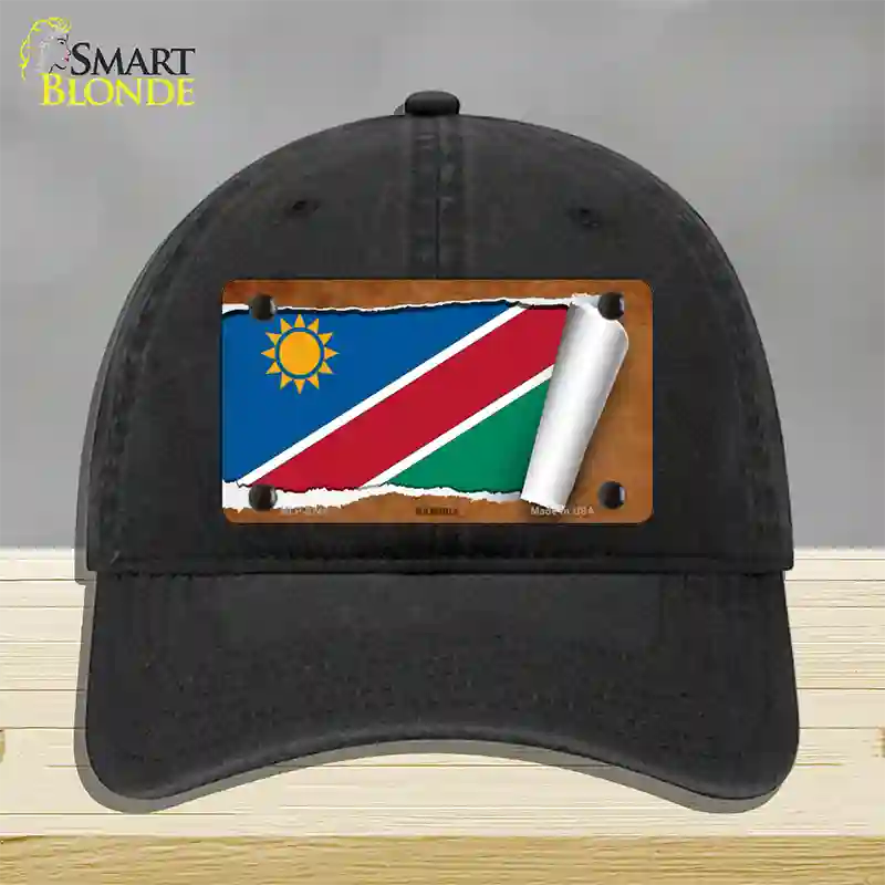 Namibia Flag Scroll Novelty License Plate Hat Unconstructed Cotton / Black