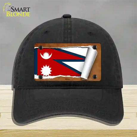 Nepal Flag Scroll Novelty License Plate Hat Unconstructed Cotton / Black