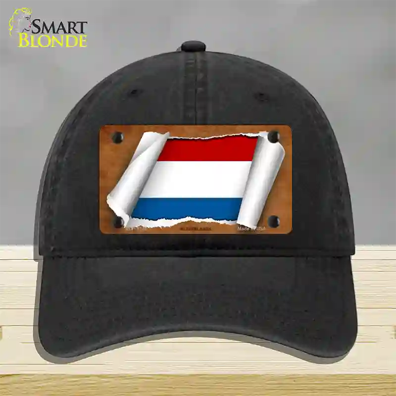 Netherlands Flag Scroll Novelty License Plate Hat Unconstructed Cotton / Black