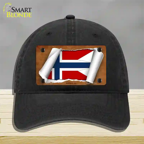 Norway-NS Flag Scroll Novelty License Plate Hat Unconstructed Cotton / Black