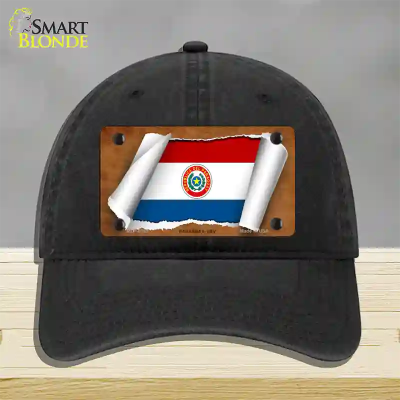 Paraguay-OBV Flag Scroll Novelty License Plate Hat Unconstructed Cotton / Black