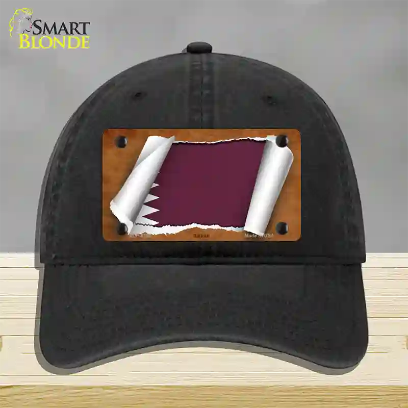 Qatar Flag Scroll Novelty License Plate Hat Unconstructed Cotton / Black