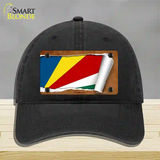 Seychelles Flag Scroll Novelty License Plate Hat Unconstructed Cotton / Black