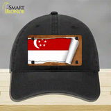 Singapore Flag Scroll Novelty License Plate Hat Unconstructed Cotton / Black