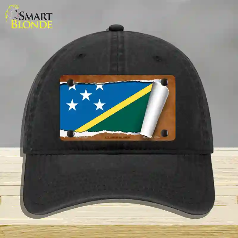 Solomon Islands Flag Scroll Novelty License Plate Hat Unconstructed Cotton / Black