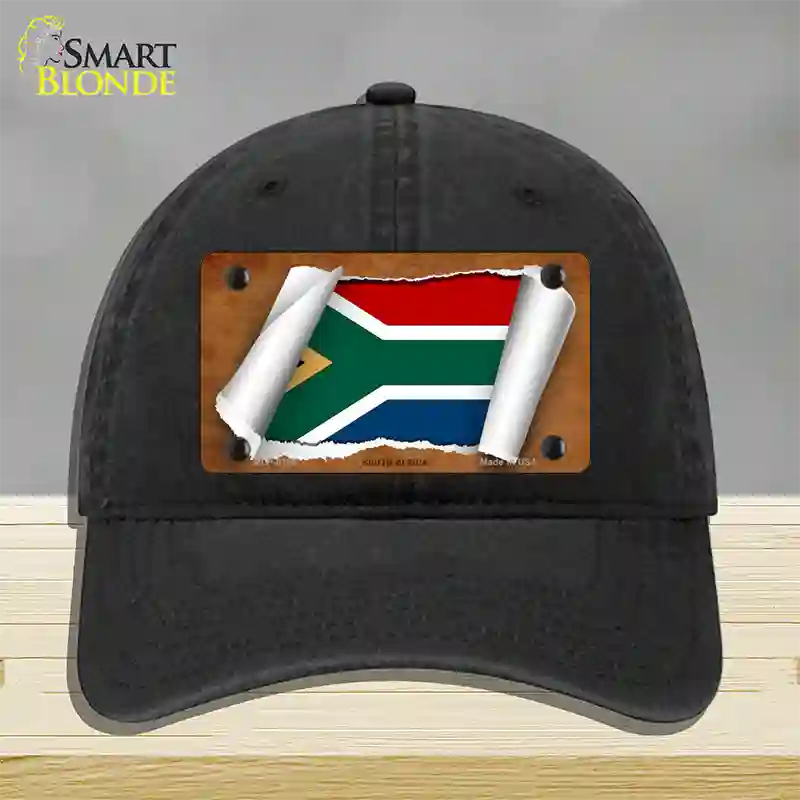 South Africa Flag Scroll Novelty License Plate Hat Unconstructed Cotton / Black