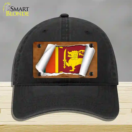 Sri Lanka Flag Scroll Novelty License Plate Hat Unconstructed Cotton / Black