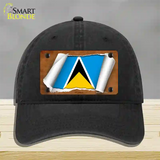 St Lucia Flag Scroll Novelty License Plate Hat Unconstructed Cotton / Black