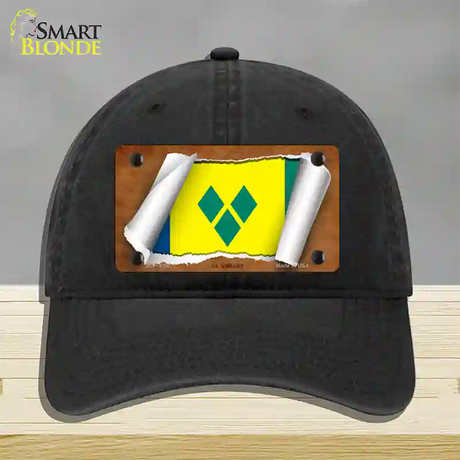 St Vincent Flag Scroll Novelty License Plate Hat Unconstructed Cotton / Black