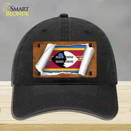 Swaziland Flag Scroll Novelty License Plate Hat Unconstructed Cotton / Black