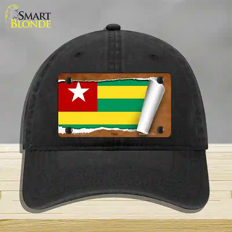 Togo Flag Scroll Novelty License Plate Hat Unconstructed Cotton / Black