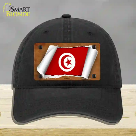 Tunisia Flag Scroll Novelty License Plate Hat Unconstructed Cotton / Black