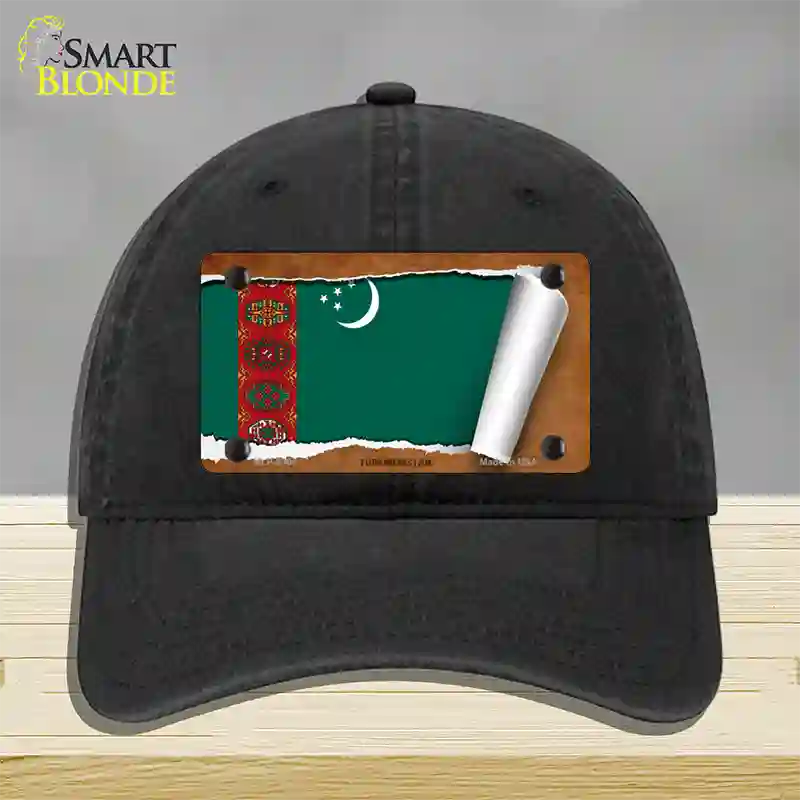 Turkmenistan Flag Scroll Novelty License Plate Hat Unconstructed Cotton / Black