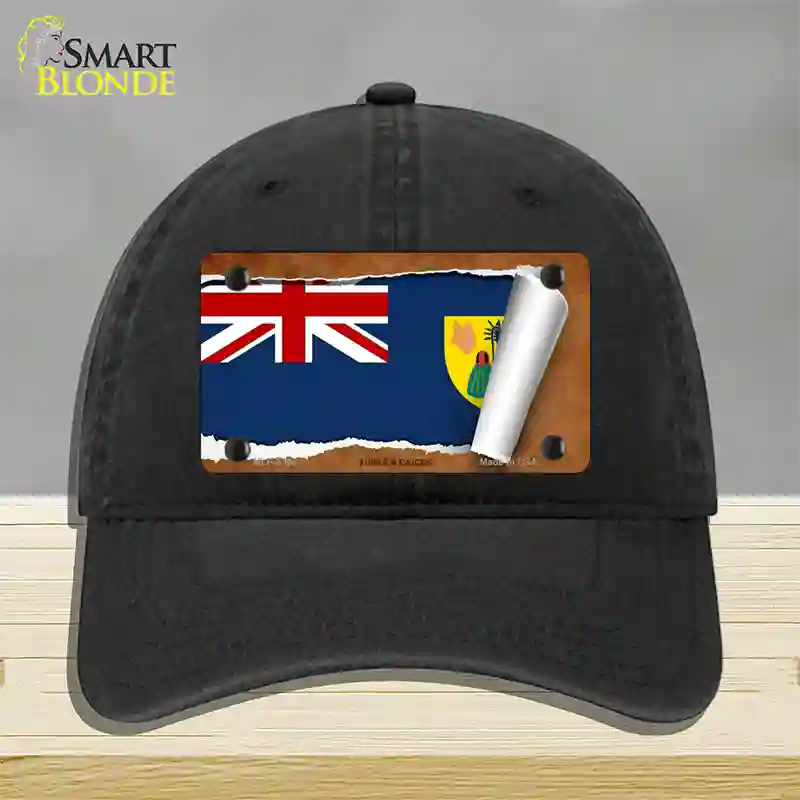 Turks & Caicos Flag Scroll Novelty License Plate Hat Unconstructed Cotton / Black