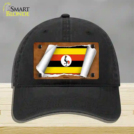 Uganda Flag Scroll Novelty License Plate Hat Unconstructed Cotton / Black