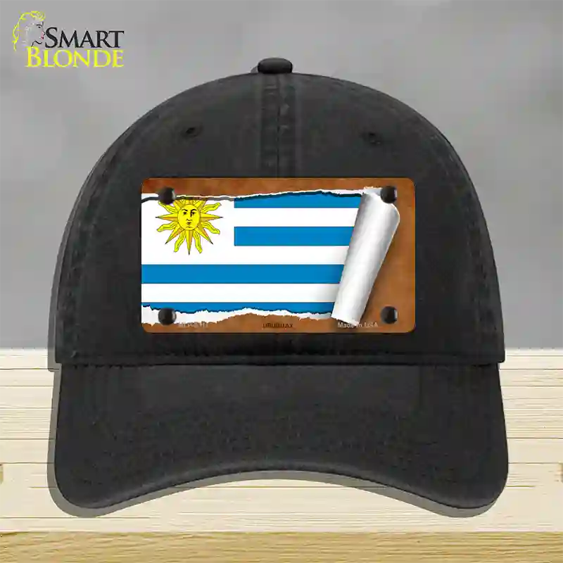 Uruguay Flag Scroll Novelty License Plate Hat Unconstructed Cotton / Black