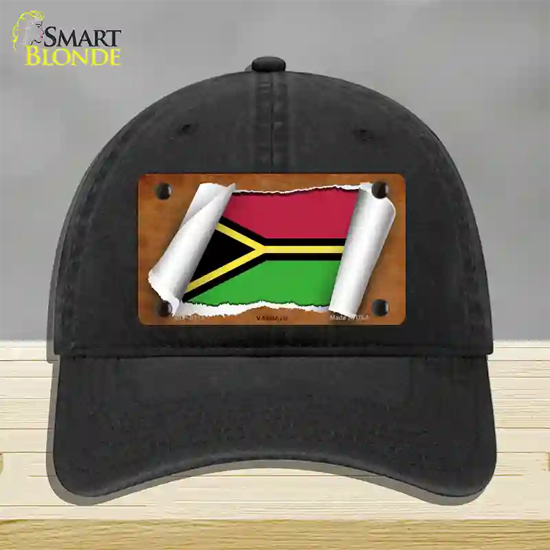 Vanuatu Flag Scroll Novelty License Plate Hat Unconstructed Cotton / Black