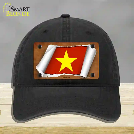 Vietnam Flag Scroll Novelty License Plate Hat Unconstructed Cotton / Black