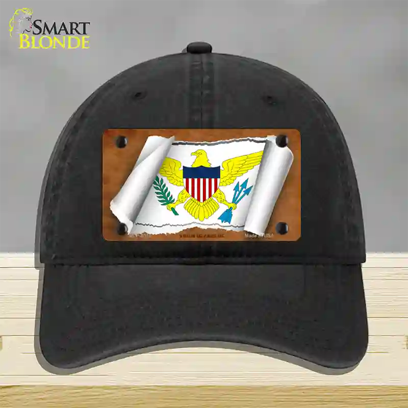 Virgin Islands US Flag Scroll Novelty License Plate Hat Unconstructed Cotton / Black