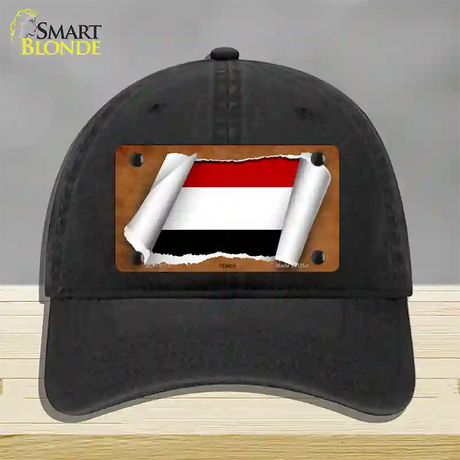 Yemen Flag Scroll Novelty License Plate Hat Unconstructed Cotton / Black