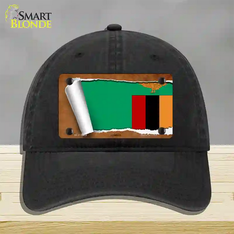 Zambia Flag Scroll Novelty License Plate Hat Unconstructed Cotton / Black