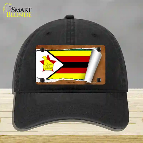 Zimbabwe Flag Scroll Novelty License Plate Hat Unconstructed Cotton / Black