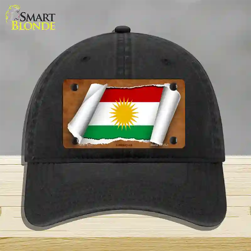 Kurdistan Flag Scroll Novelty License Plate Hat Unconstructed Cotton / Black