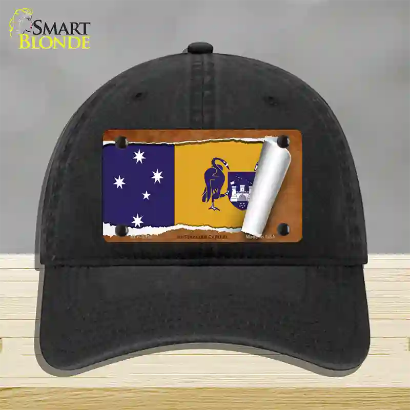 Australian Capital Flag Scroll Novelty License Plate Hat Unconstructed Cotton / Black