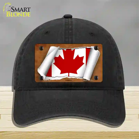 Canada Flag Scroll Novelty License Plate Hat Unconstructed Cotton / Black