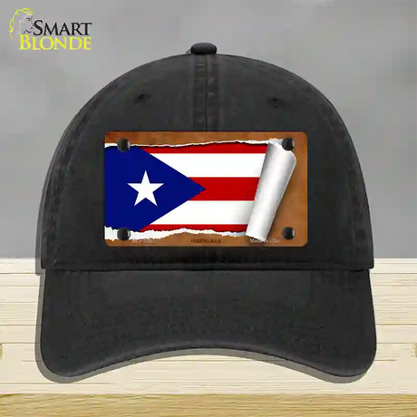 Puerto Rico Flag Scroll Novelty License Plate Hat Unconstructed Cotton / Black